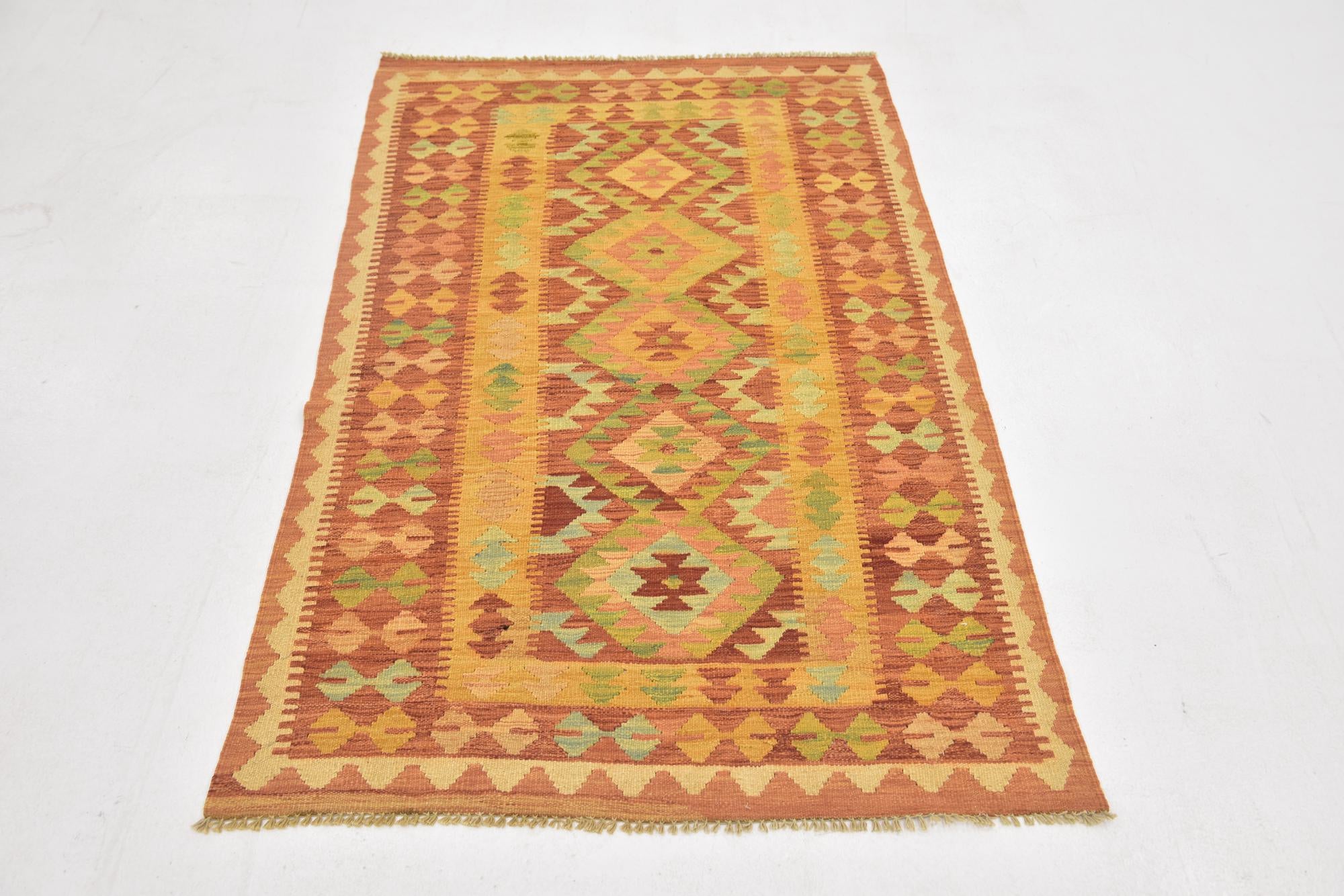 3' x 4' 10 Hand Woven Kilim Waziri Wool Rug