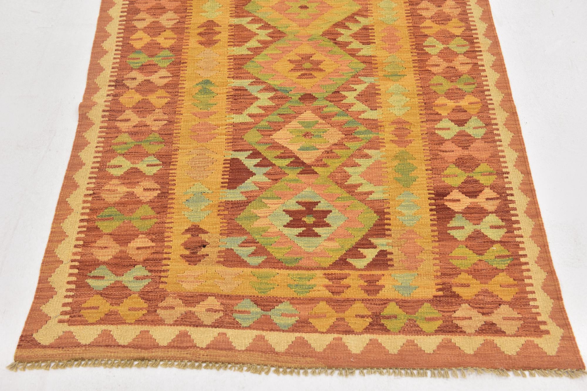 3' x 4' 10 Hand Woven Kilim Waziri Wool Rug