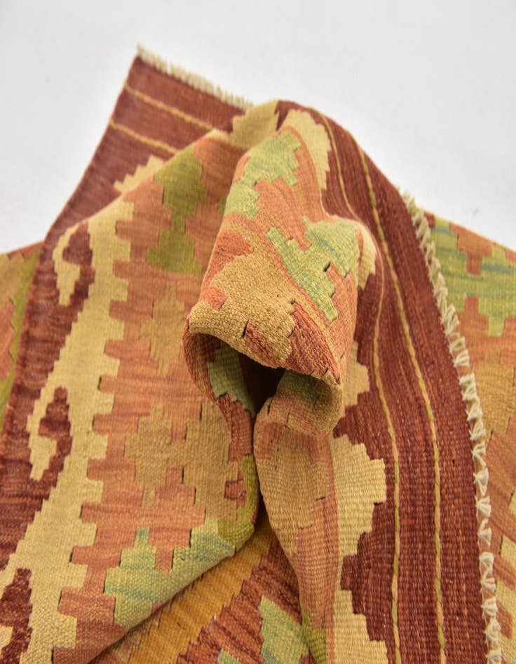 Detail image of 3' 2 x 5'  Hand Woven Kilim Waziri Wool Rug