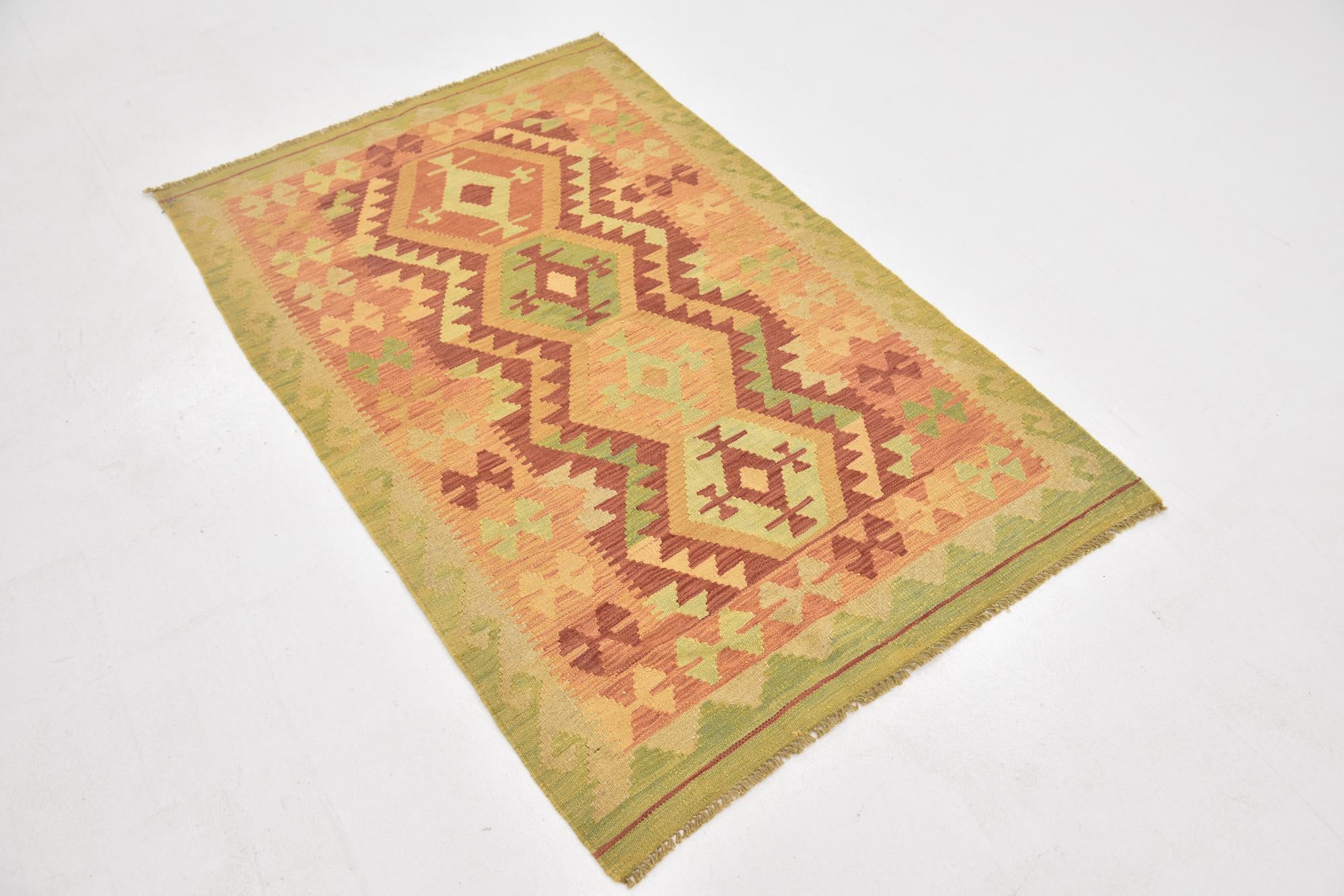 3' 3 x 5' Hand Woven Kilim Waziri Wool Rug