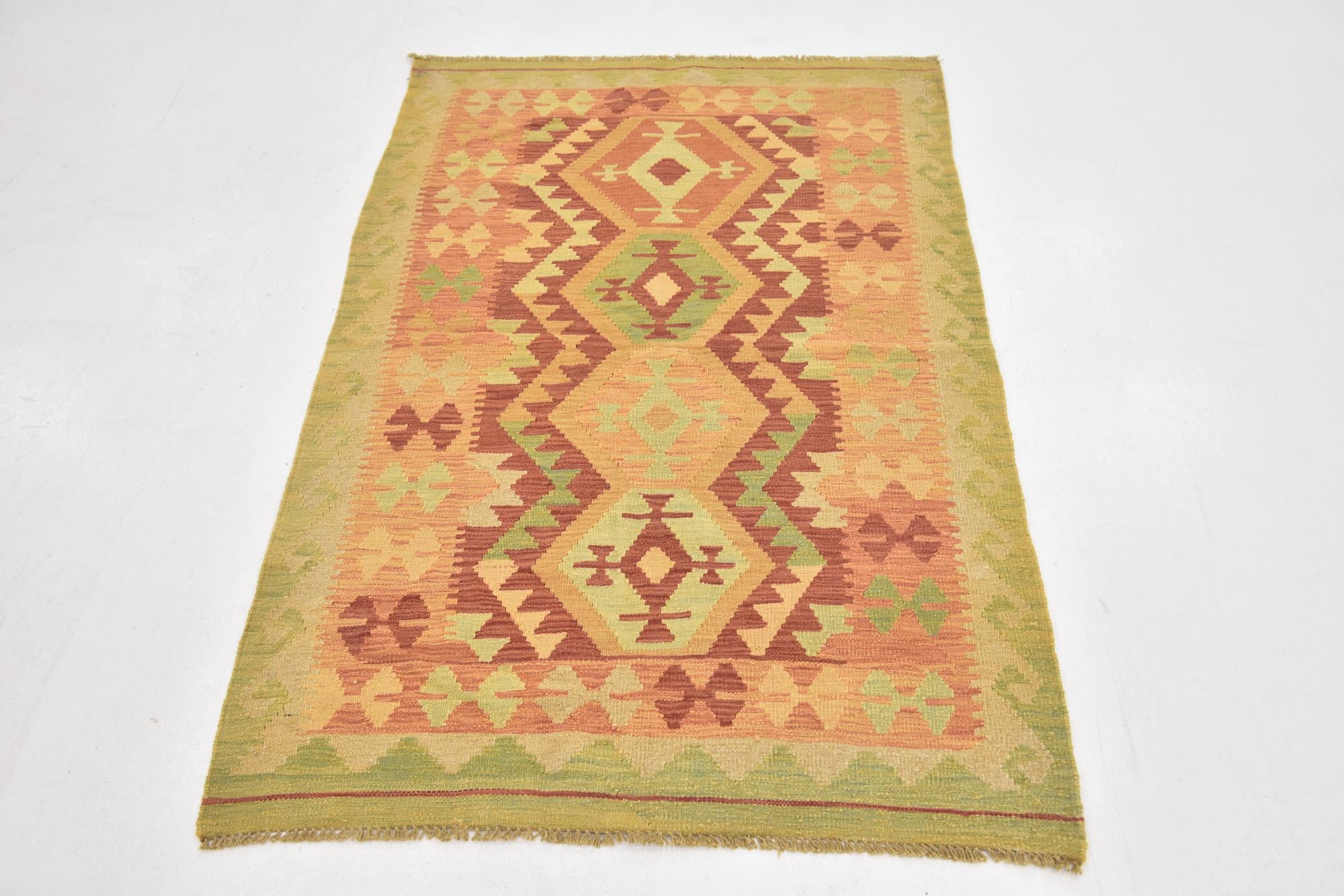 3' 3 x 5' Hand Woven Kilim Waziri Wool Rug