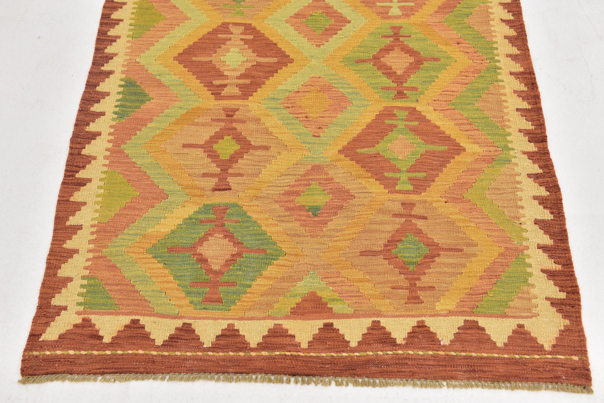 3' x 4' 10 Hand Woven Kilim Waziri Wool Rug