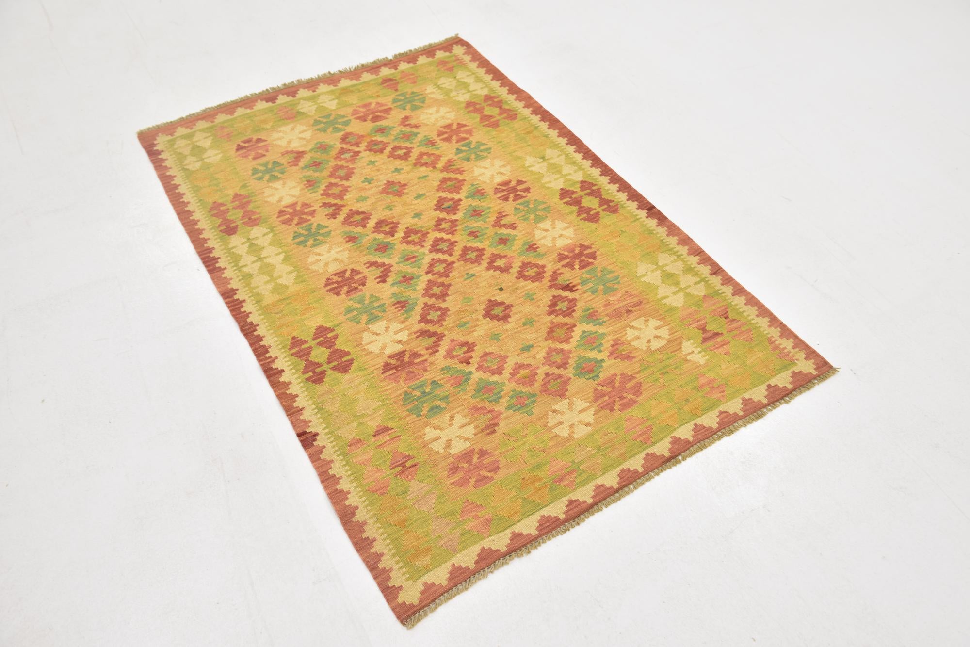 3' x 4' 8 Hand Woven Kilim Waziri Wool Rug