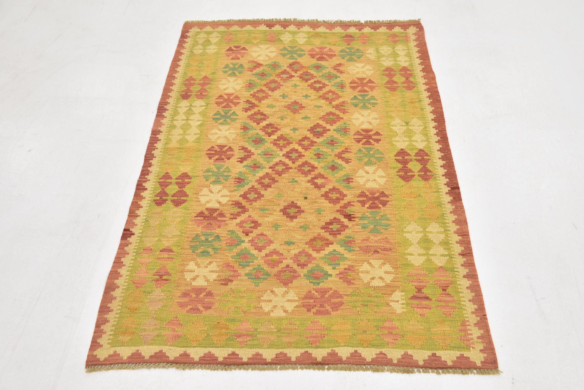 3' x 4' 8 Hand Woven Kilim Waziri Wool Rug