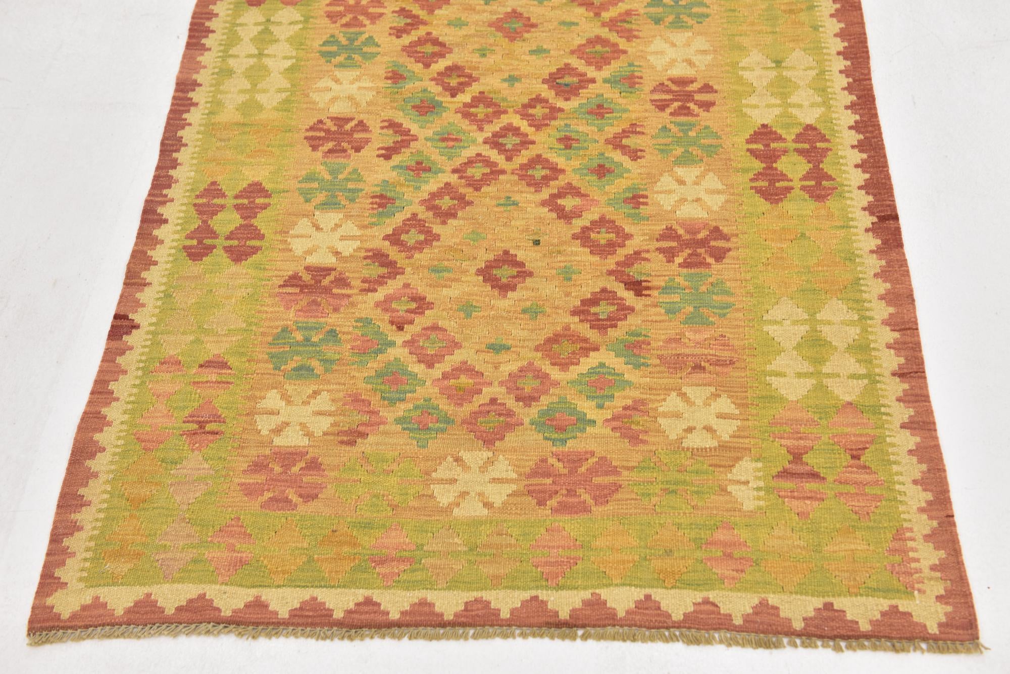 3' x 4' 8 Hand Woven Kilim Waziri Wool Rug