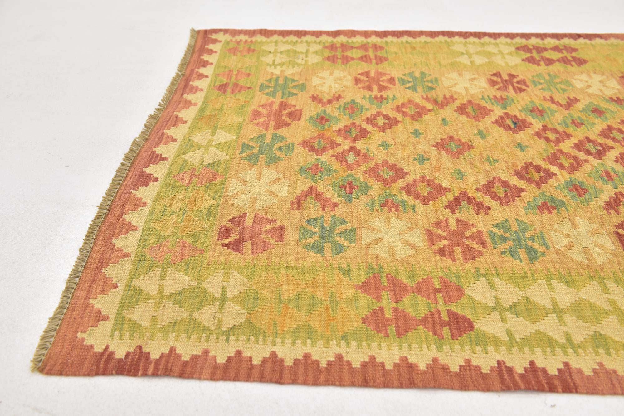 3' x 4' 8 Hand Woven Kilim Waziri Wool Rug