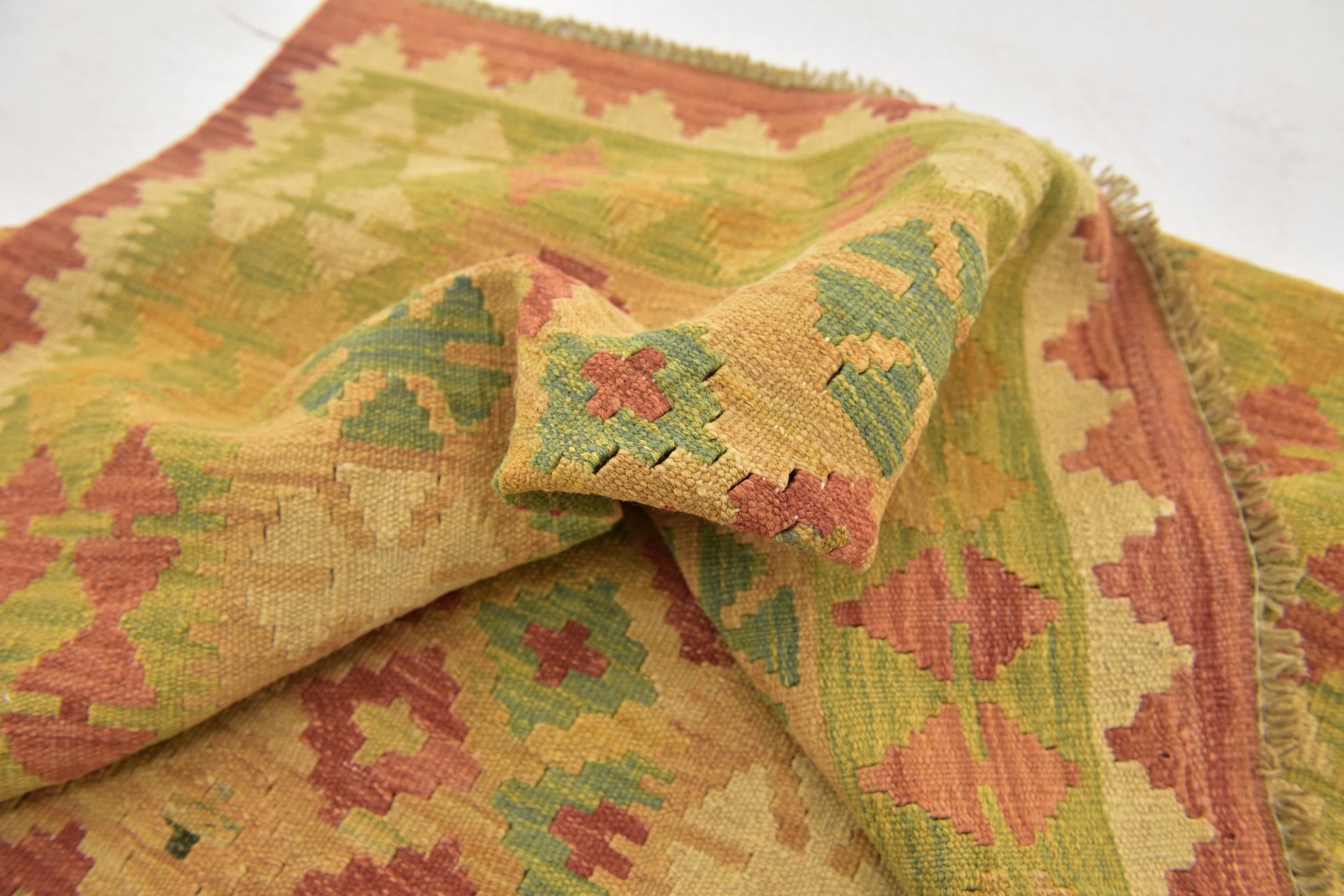 3' x 4' 8 Hand Woven Kilim Waziri Wool Rug