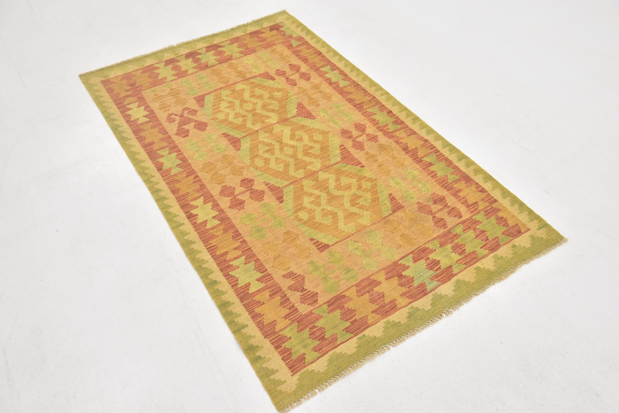3' 2 x 5' 2 Hand Woven Kilim Waziri Wool Rug