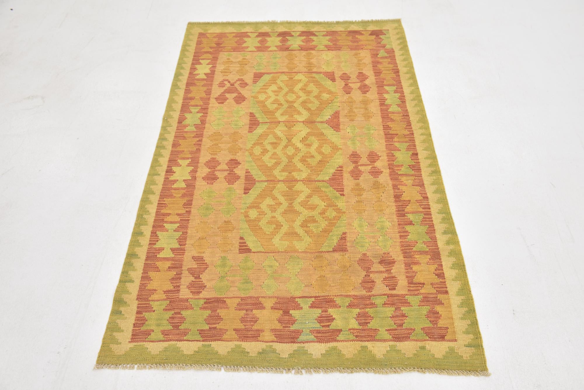 3' 2 x 5' 2 Hand Woven Kilim Waziri Wool Rug