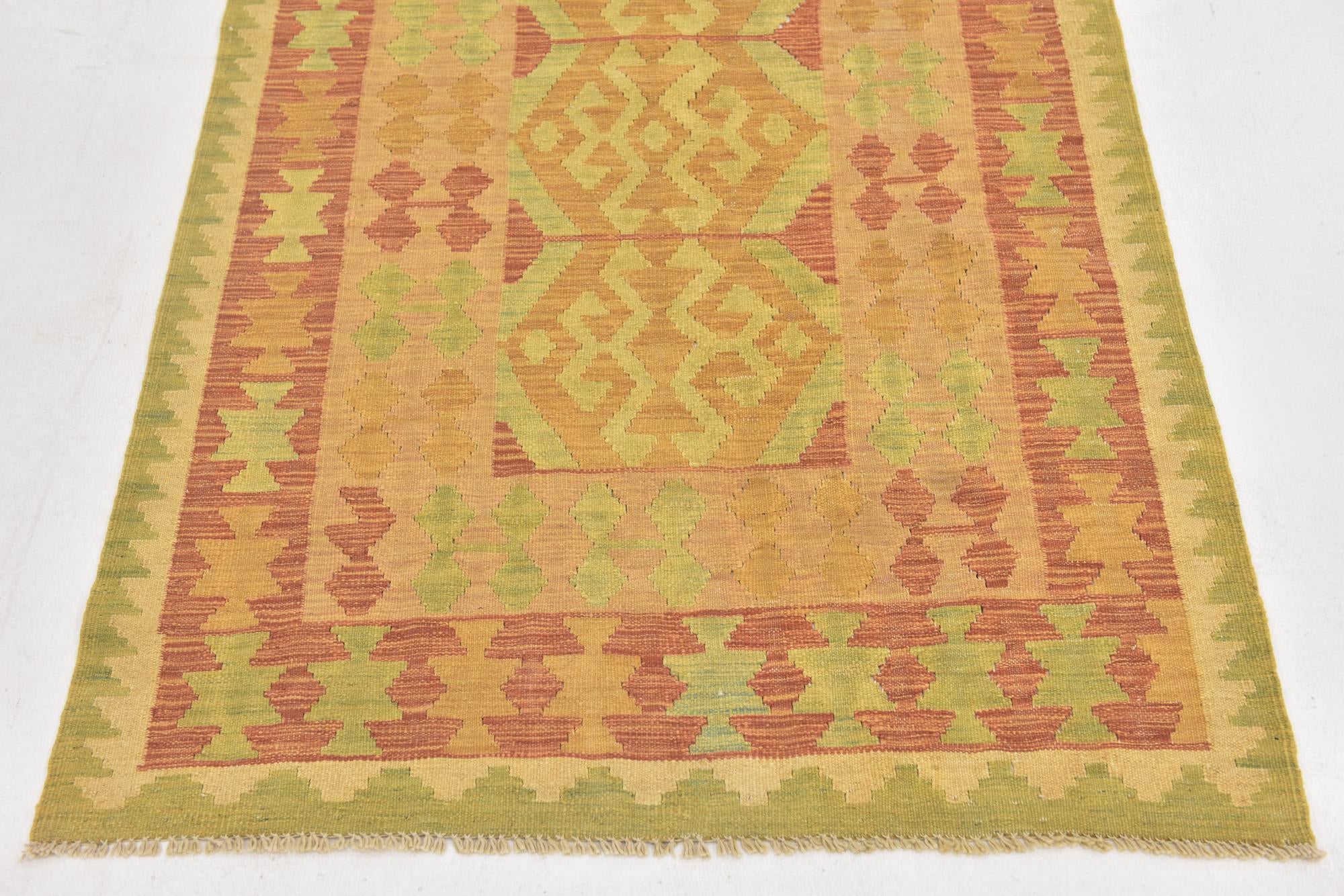 3' 2 x 5' 2 Hand Woven Kilim Waziri Wool Rug