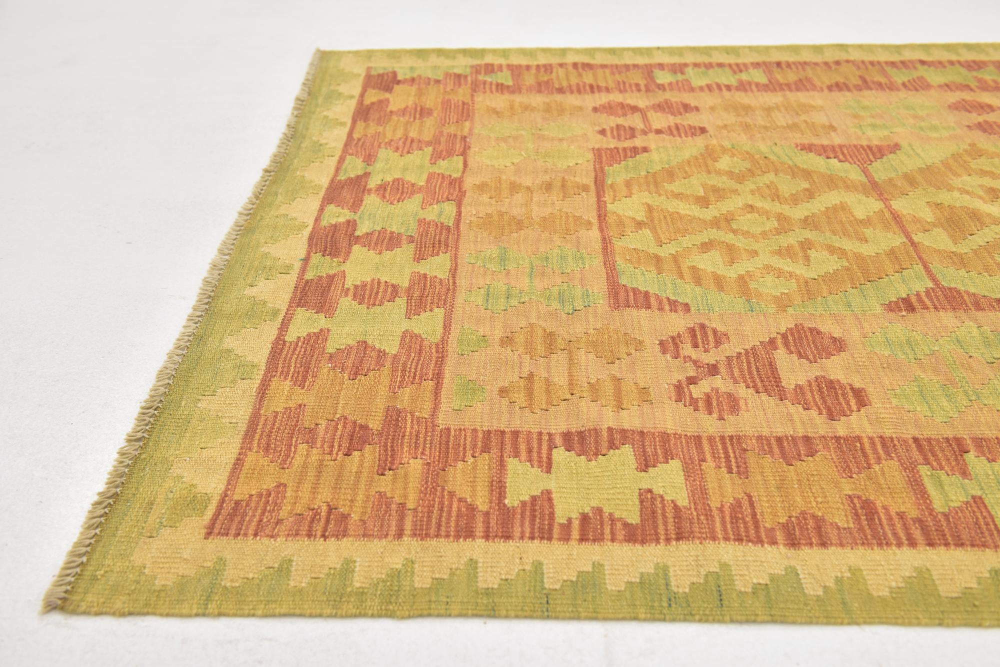 3' 2 x 5' 2 Hand Woven Kilim Waziri Wool Rug