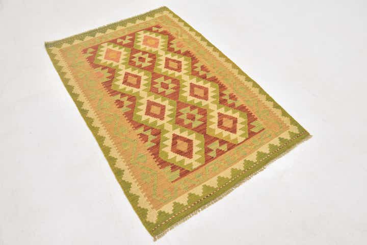 3' 2 x 4' 10 Hand Woven Kilim Waziri Wool Rug