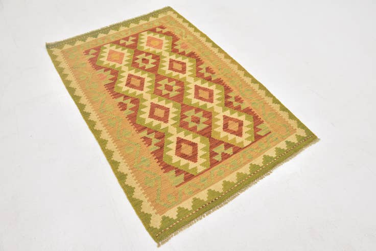 Detail image of 3' 2 x 4' 10 Hand Woven Kilim Waziri Wool Rug