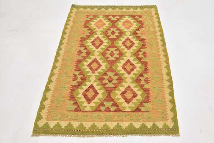3' 2 x 4' 10 Hand Woven Kilim Waziri Wool Rug