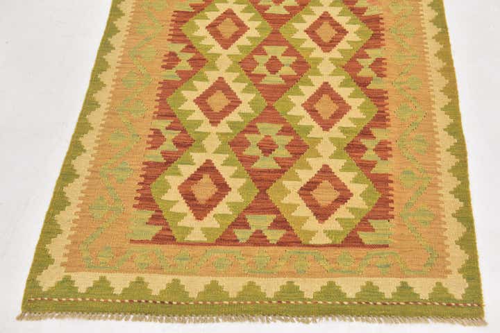 3' 2 x 4' 10 Hand Woven Kilim Waziri Wool Rug