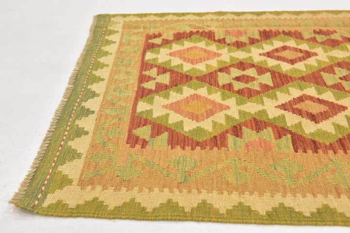 3' 2 x 4' 10 Hand Woven Kilim Waziri Wool Rug