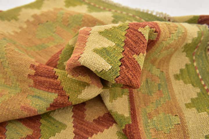 3' 2 x 4' 10 Hand Woven Kilim Waziri Wool Rug