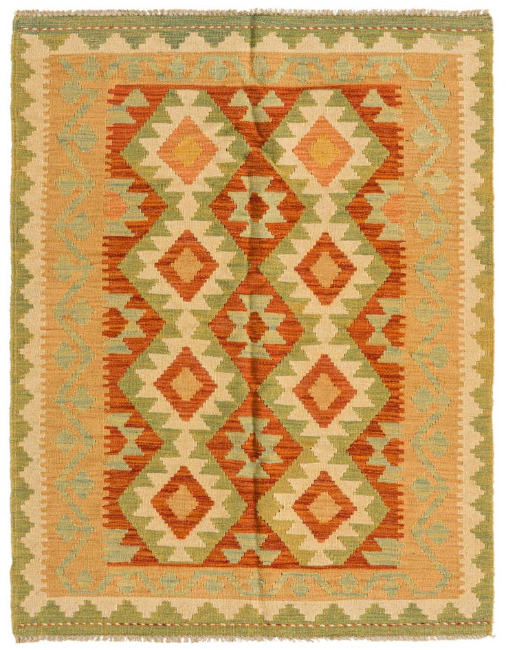 Detail image of 3' 2 x 4' 10 Hand Woven Kilim Waziri Wool Rug