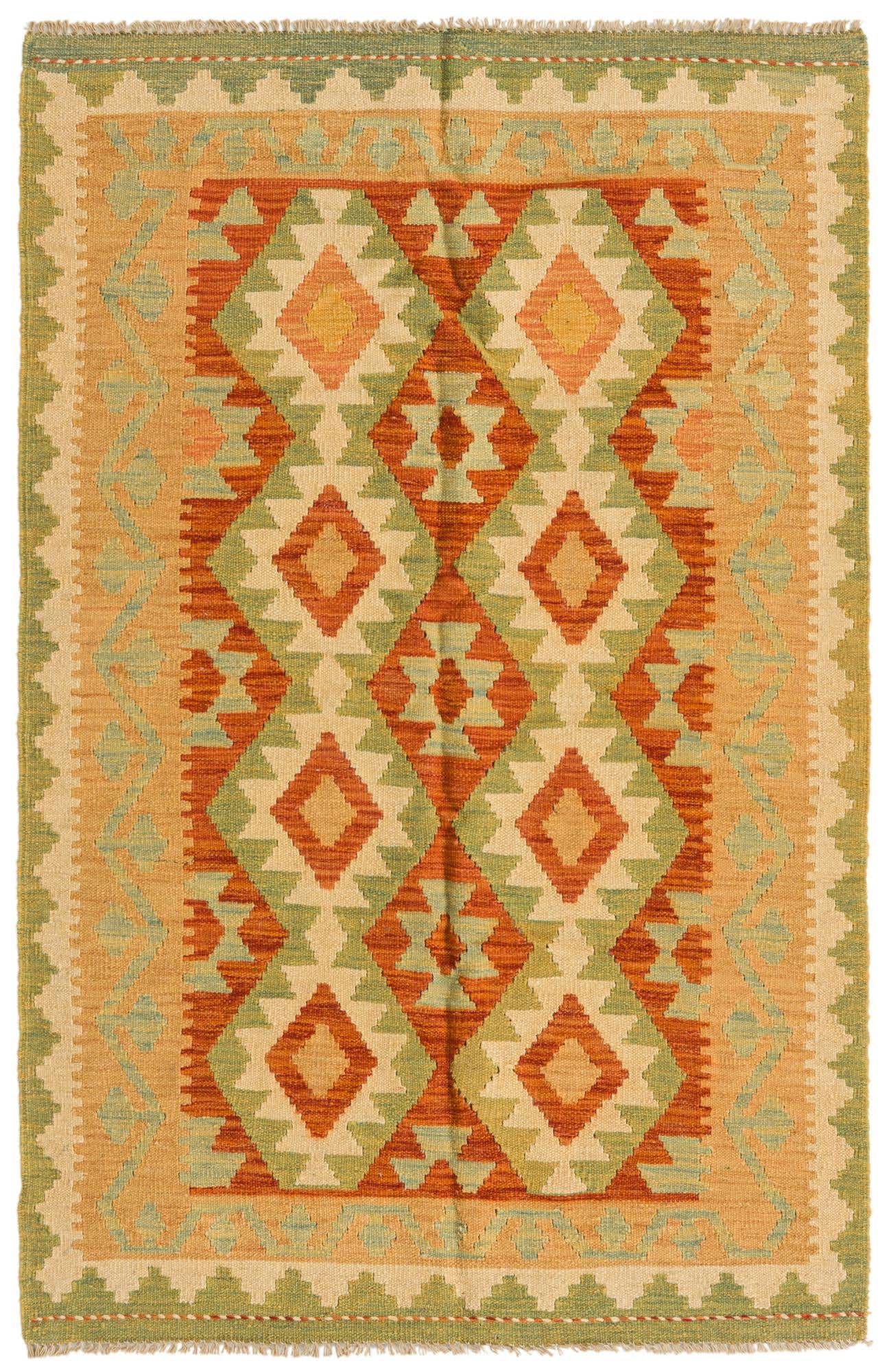 3' 2 x 4' 10 Hand Woven Kilim Waziri Wool Rug