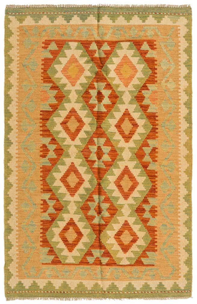 3' 2 x 4' 10 Hand Woven Kilim Waziri Wool Rug
