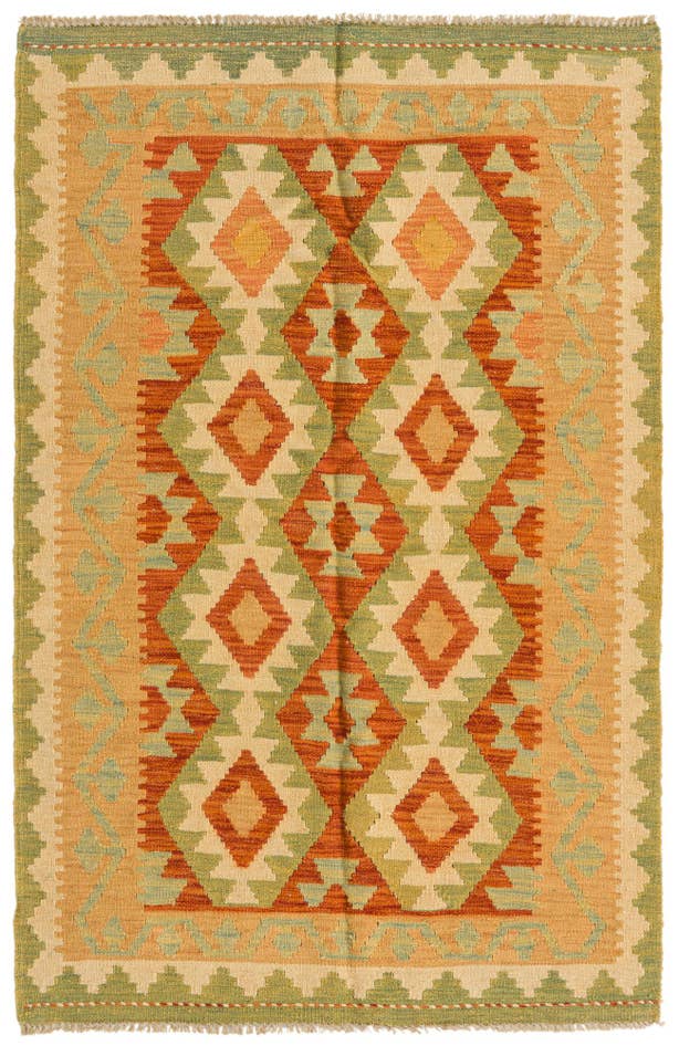 Detail image of 3' 2 x 4' 10 Hand Woven Kilim Waziri Wool Rug