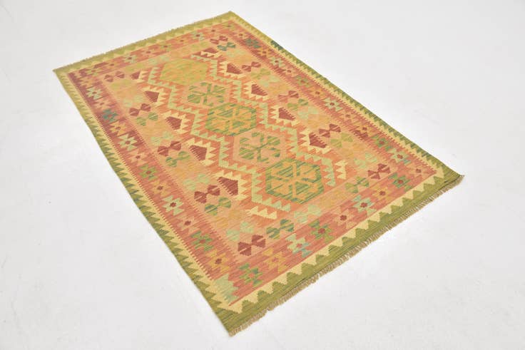 Detail image of 3' 4 x 5' Hand Woven Kilim Waziri Wool Rug