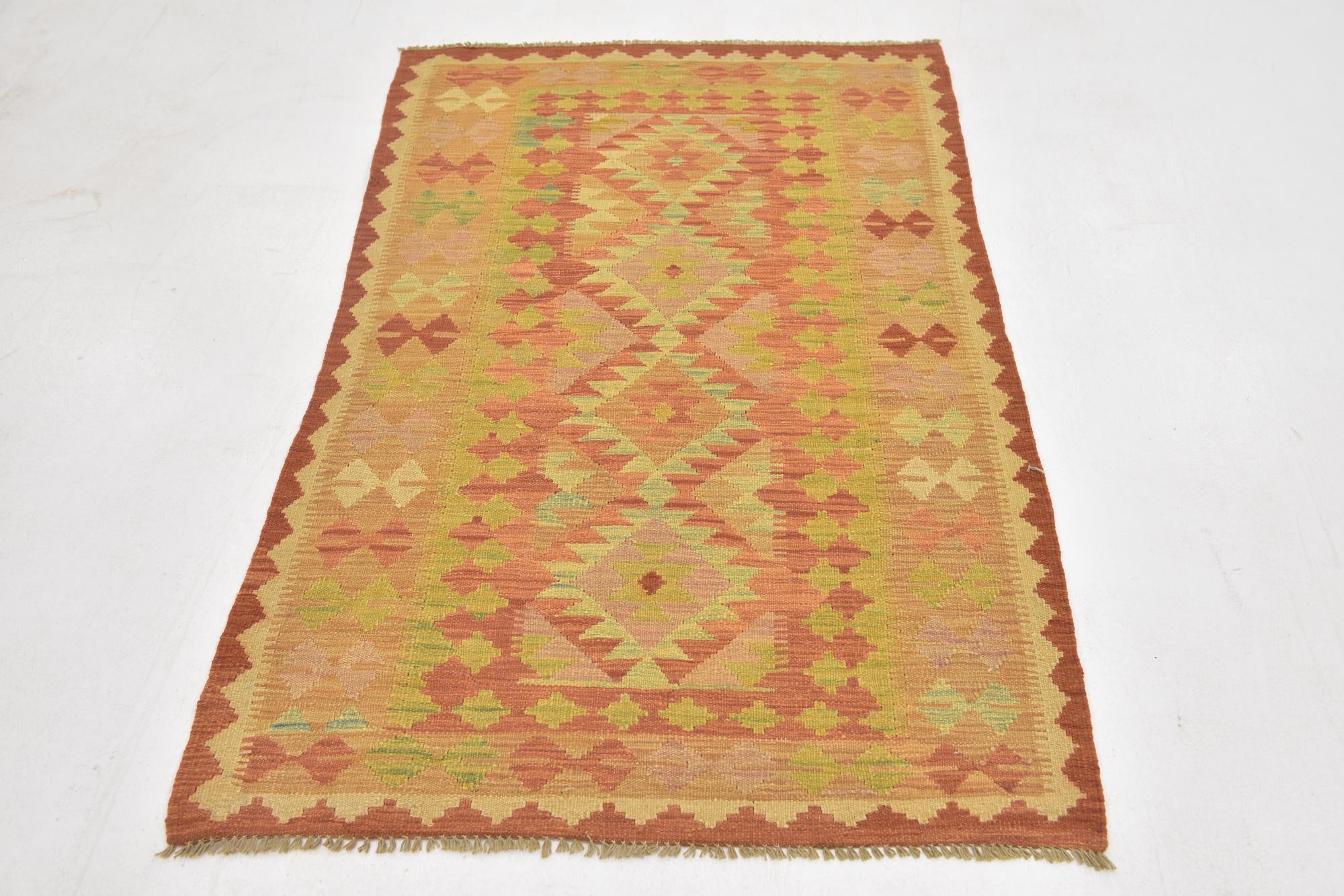 3' 3 x 5' 2 Hand Woven Kilim Waziri Wool Rug