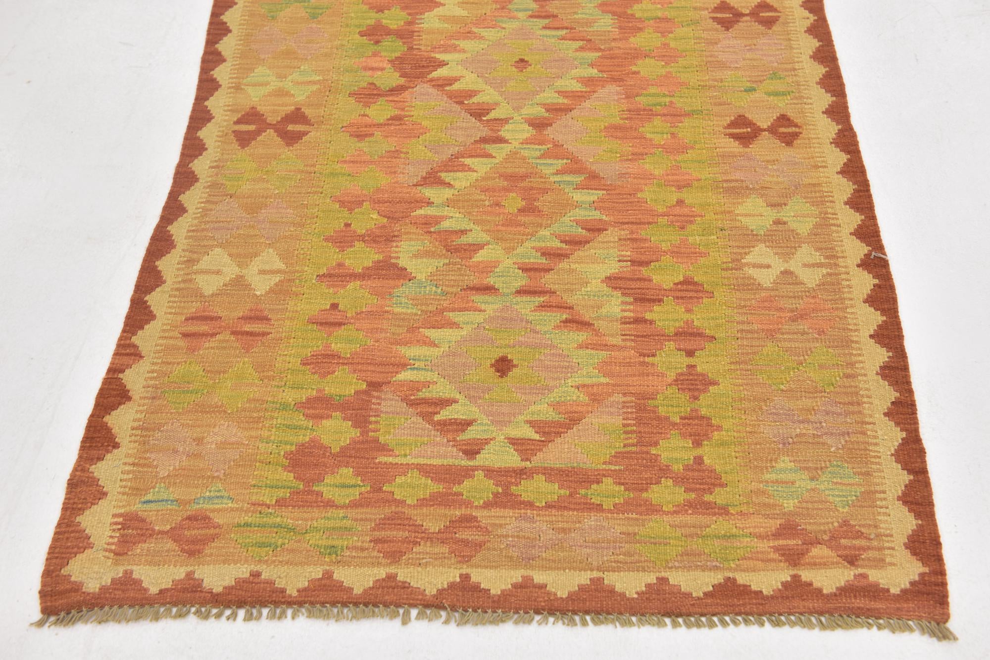3' 3 x 5' 2 Hand Woven Kilim Waziri Wool Rug