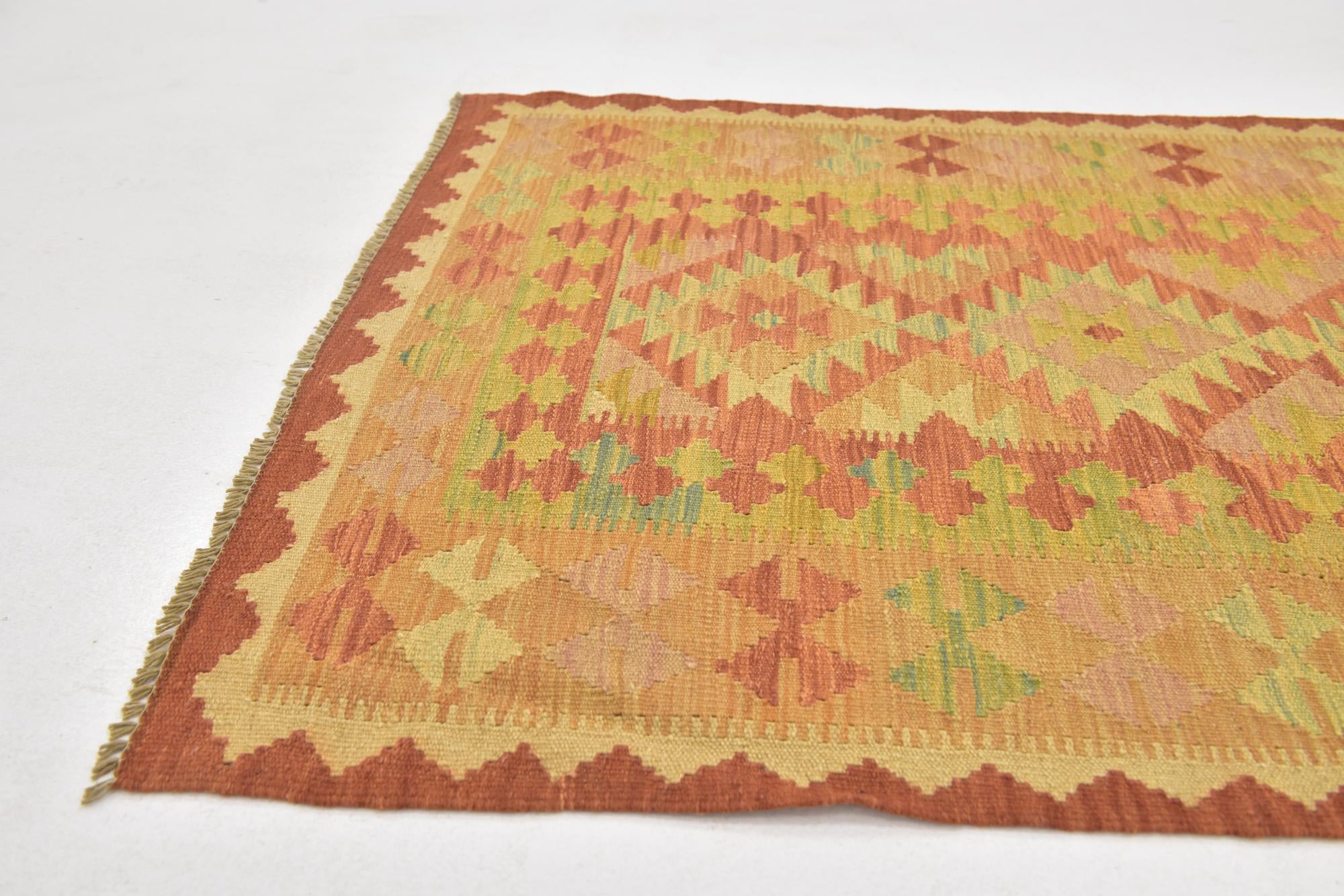 3' 3 x 5' 2 Hand Woven Kilim Waziri Wool Rug