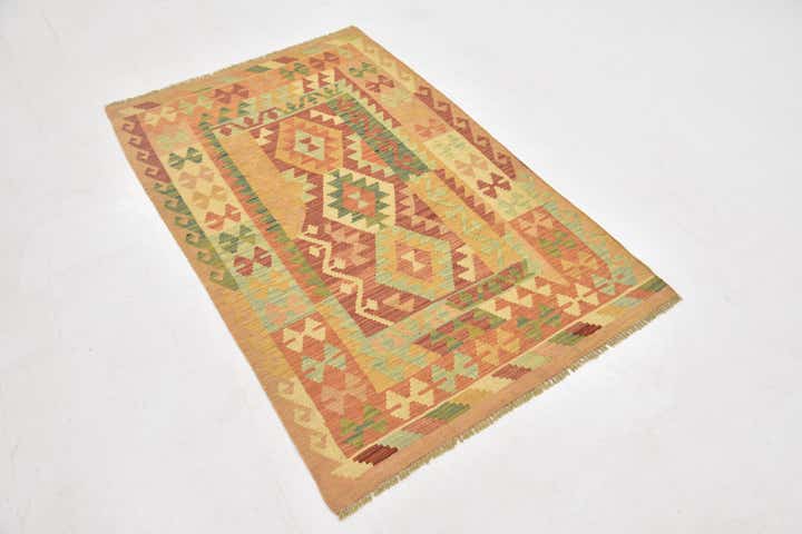 3' 2 x 4' 10 Hand Woven Kilim Waziri Wool Rug