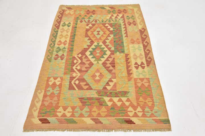 3' 2 x 4' 10 Hand Woven Kilim Waziri Wool Rug