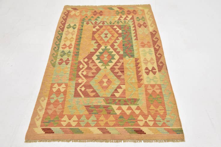 Detail image of 3' 2 x 4' 10 Hand Woven Kilim Waziri Wool Rug