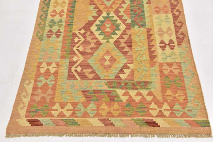 3' 2 x 4' 10 Hand Woven Kilim Waziri Wool Rug