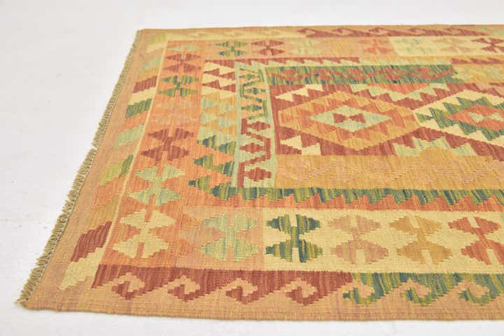3' 2 x 4' 10 Hand Woven Kilim Waziri Wool Rug