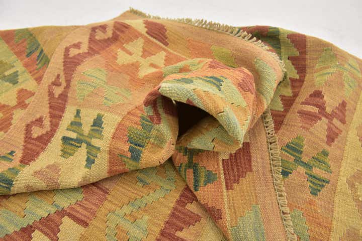 3' 2 x 4' 10 Hand Woven Kilim Waziri Wool Rug