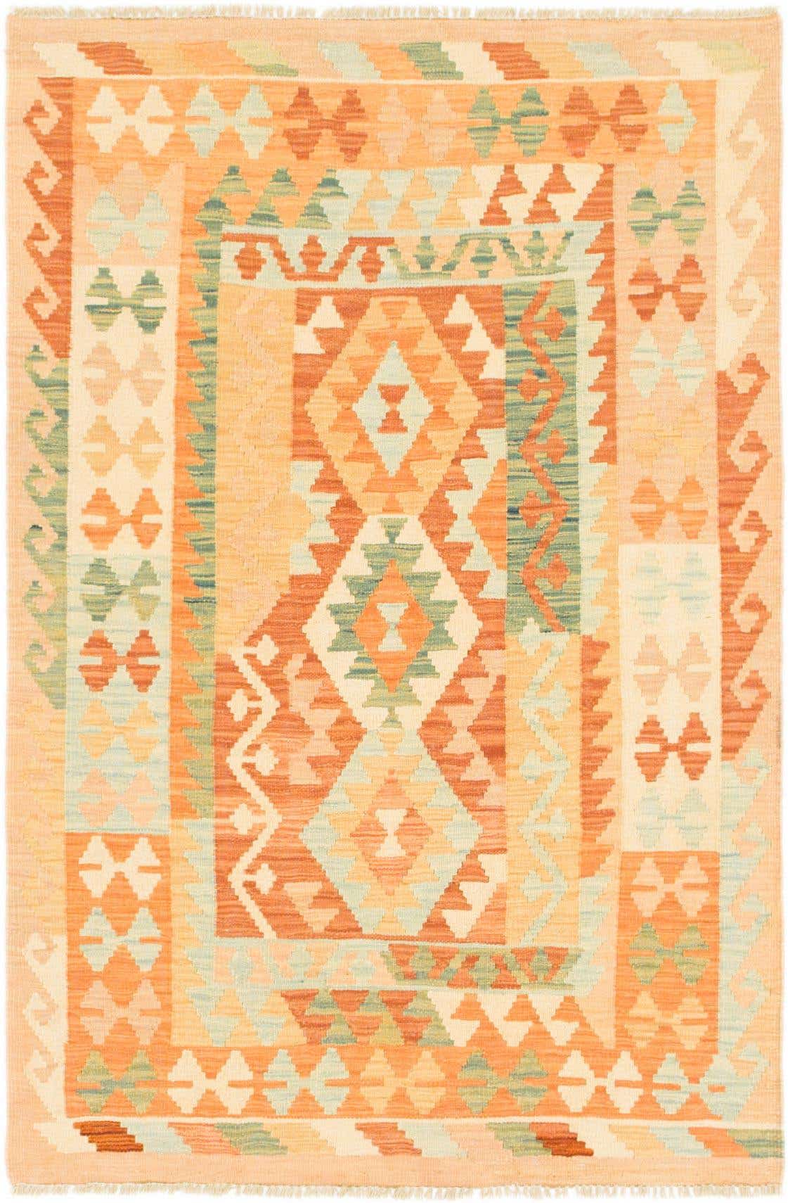 3' 2 x 4' 10 Hand Woven Kilim Waziri Wool Rug