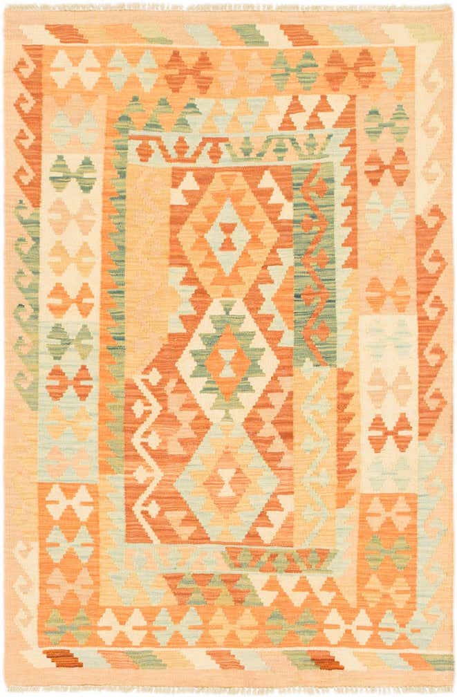 3' 2 x 4' 10 Hand Woven Kilim Waziri Wool Rug