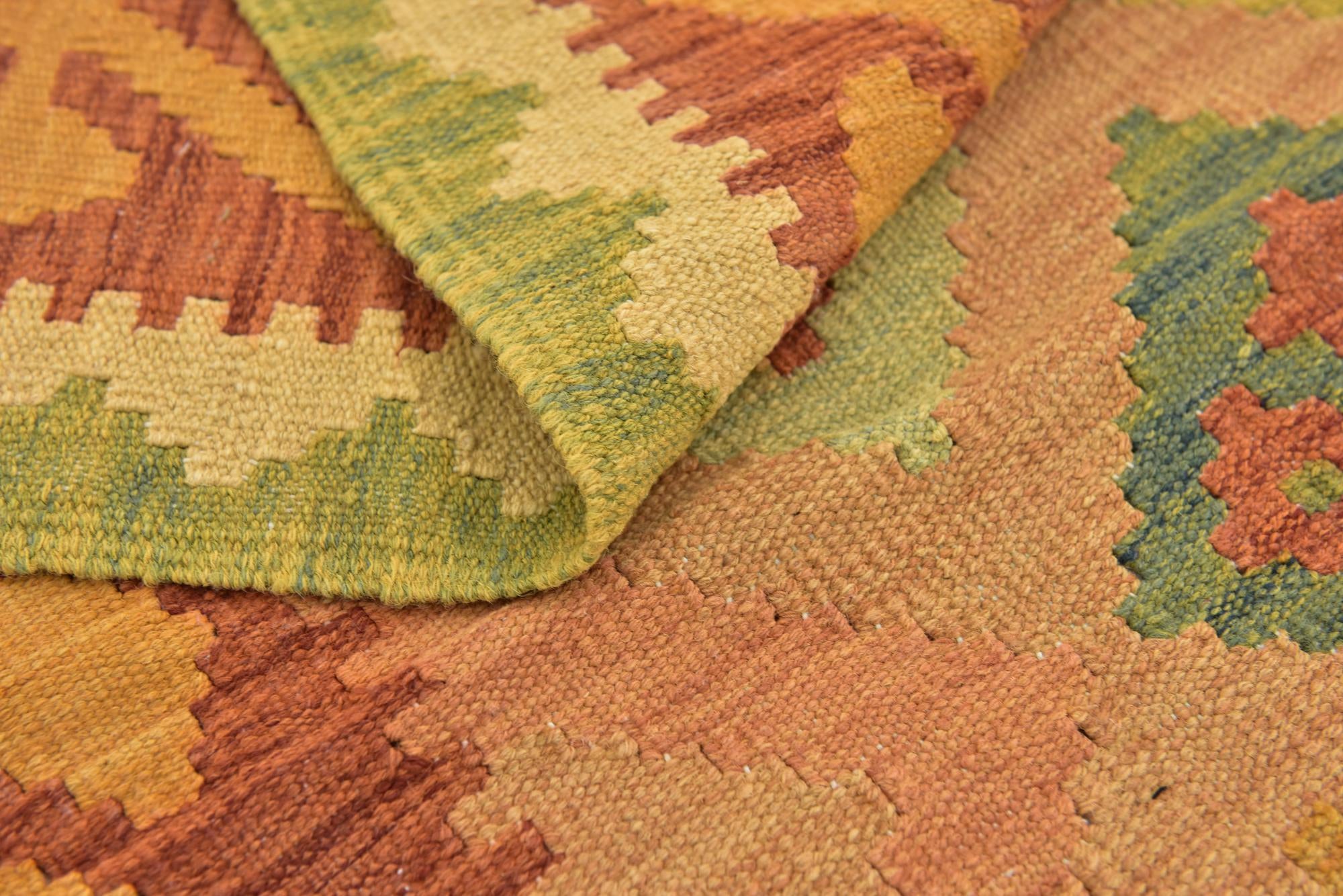 3' 2 x 4' 10 Hand Woven Kilim Waziri Wool Rug
