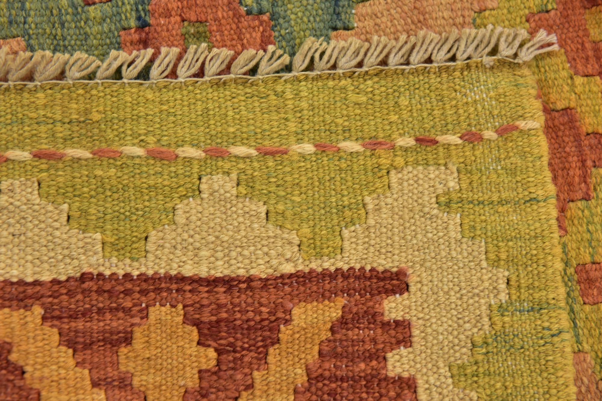3' 2 x 4' 10 Hand Woven Kilim Waziri Wool Rug
