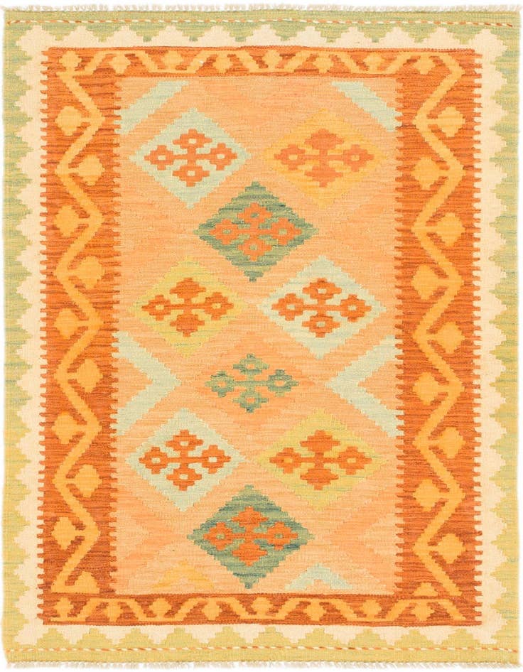 Detail image of 3' 2 x 4' 10 Hand Woven Kilim Waziri Wool Rug