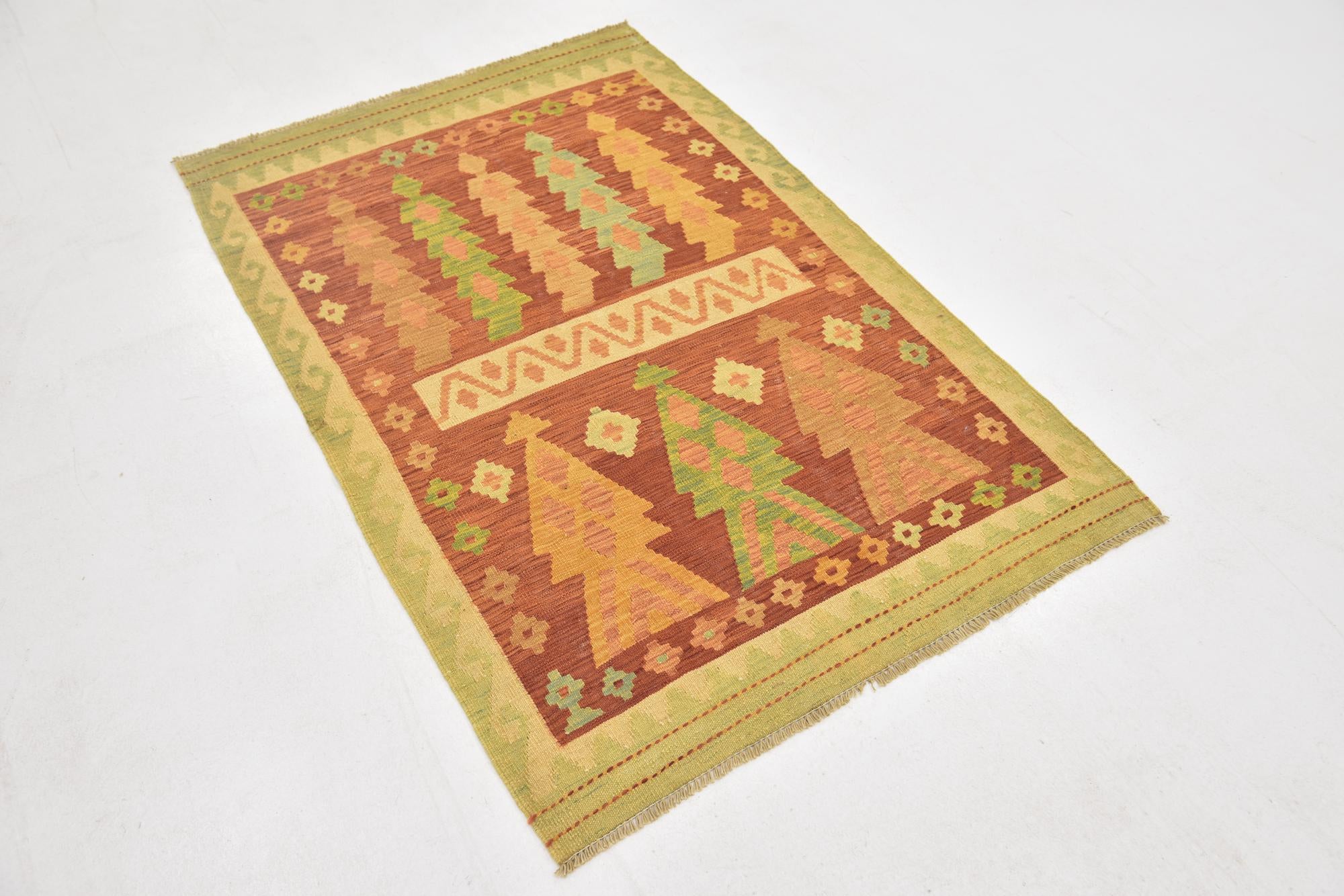 3' 3 x 5' Hand Woven Kilim Waziri Wool Rug