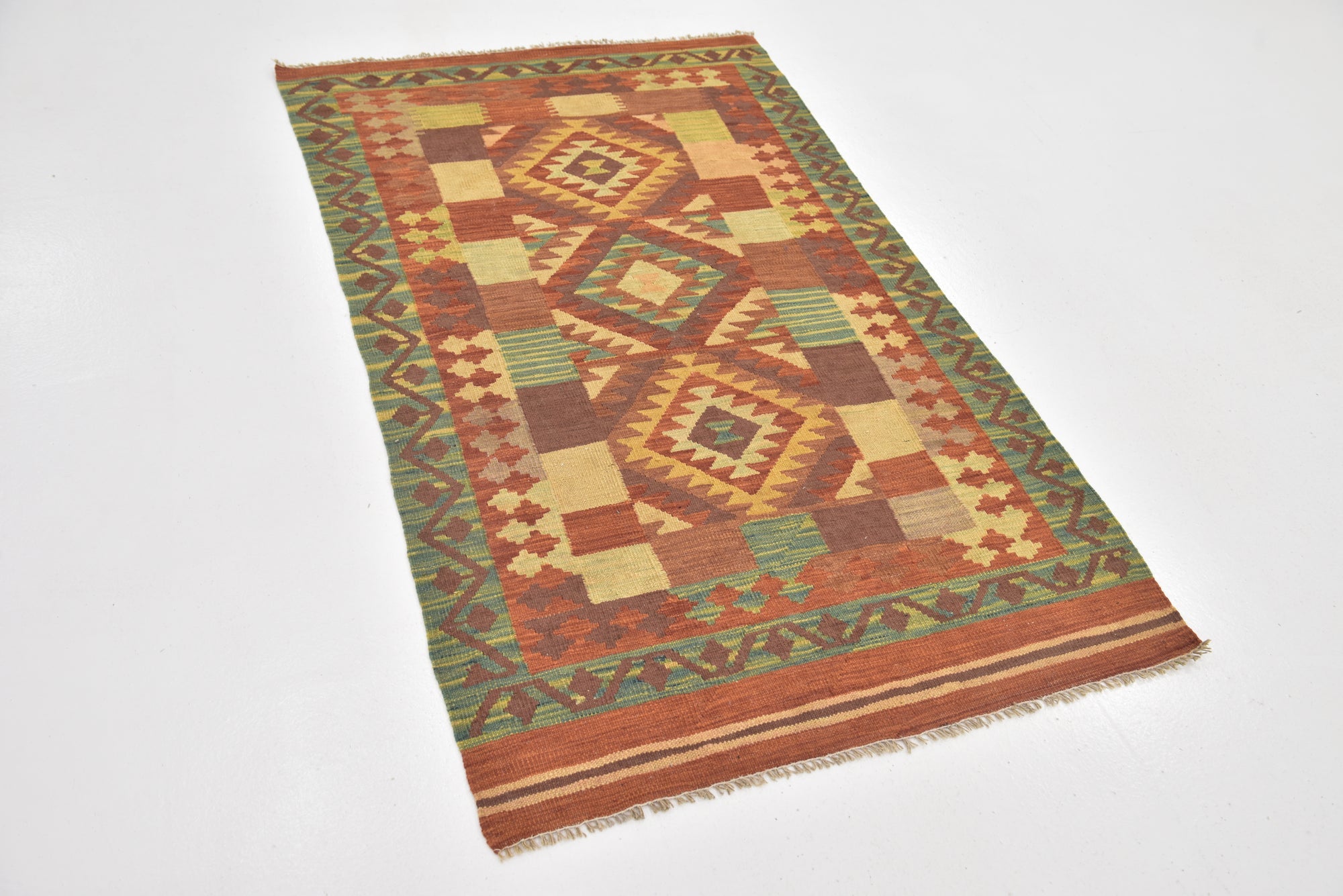 3' 2 x 5' 2 Hand Woven Kilim Waziri Wool Rug
