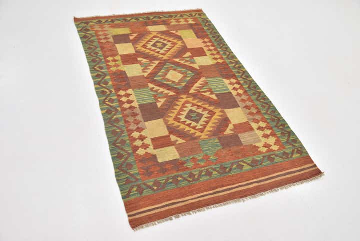 3' 2 x 5' 2 Hand Woven Kilim Waziri Wool Rug