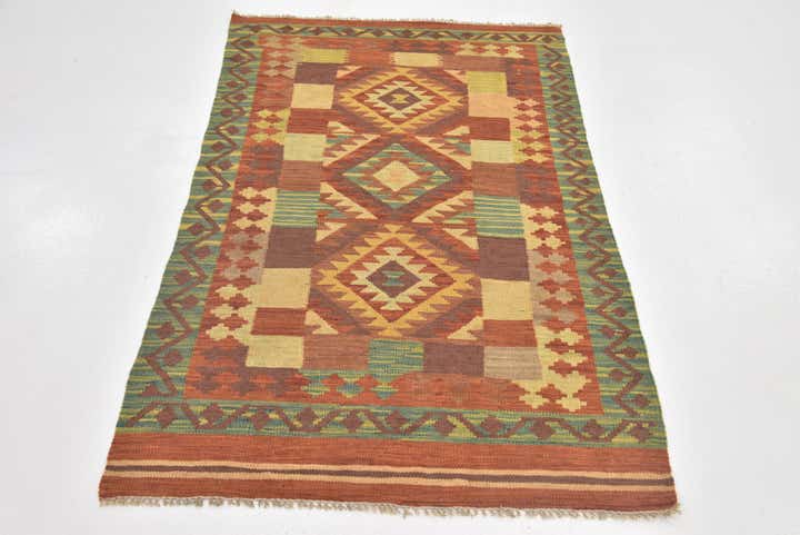 3' 2 x 5' 2 Hand Woven Kilim Waziri Wool Rug