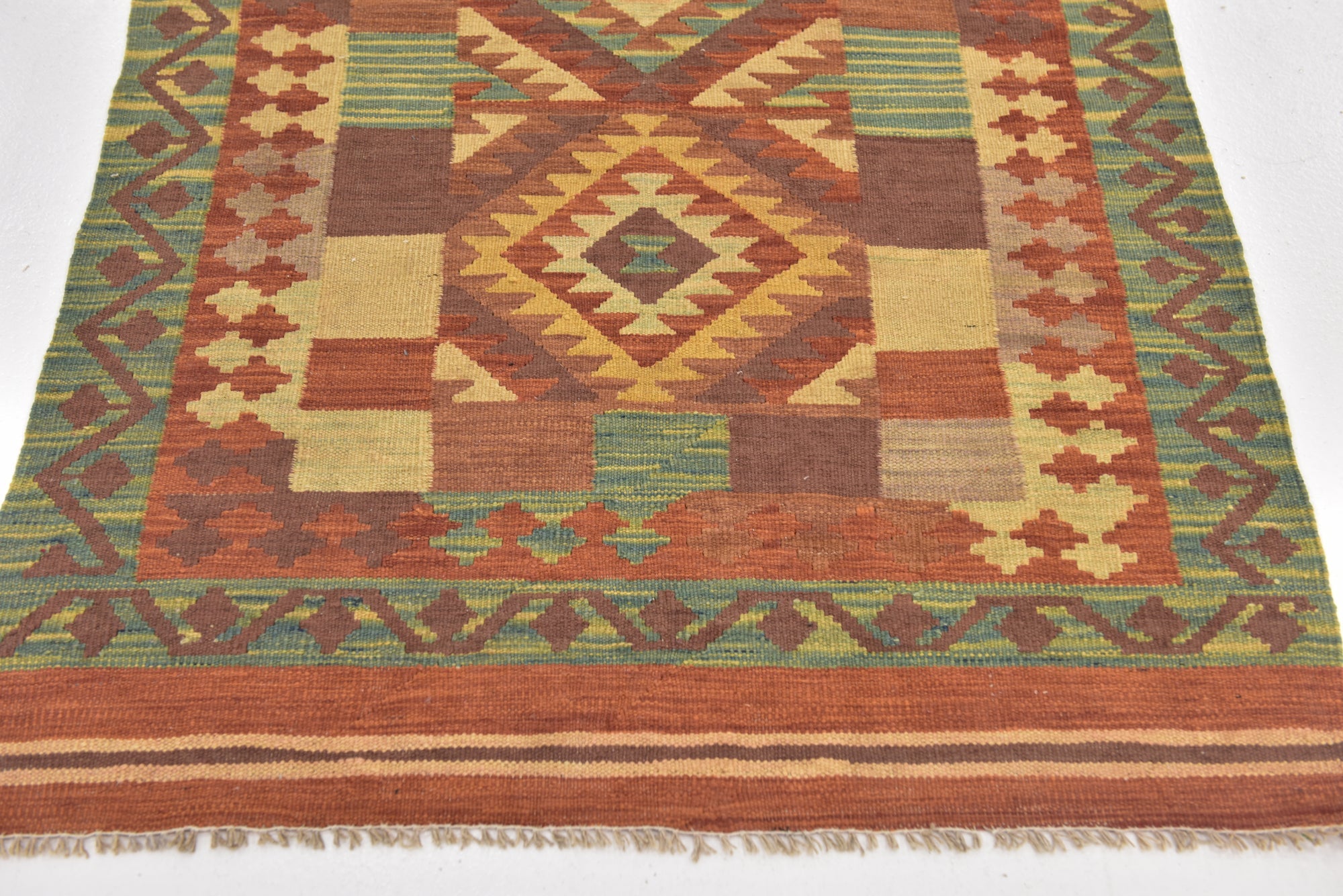 3' 2 x 5' 2 Hand Woven Kilim Waziri Wool Rug