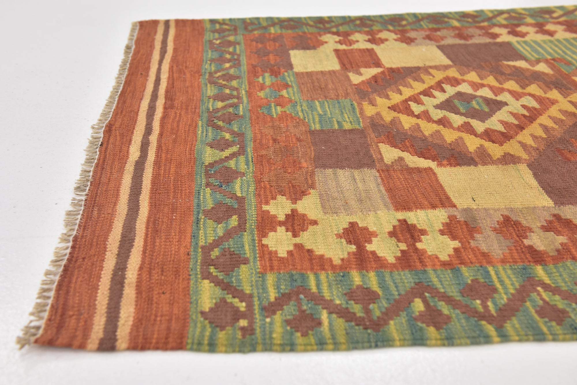 3' 2 x 5' 2 Hand Woven Kilim Waziri Wool Rug