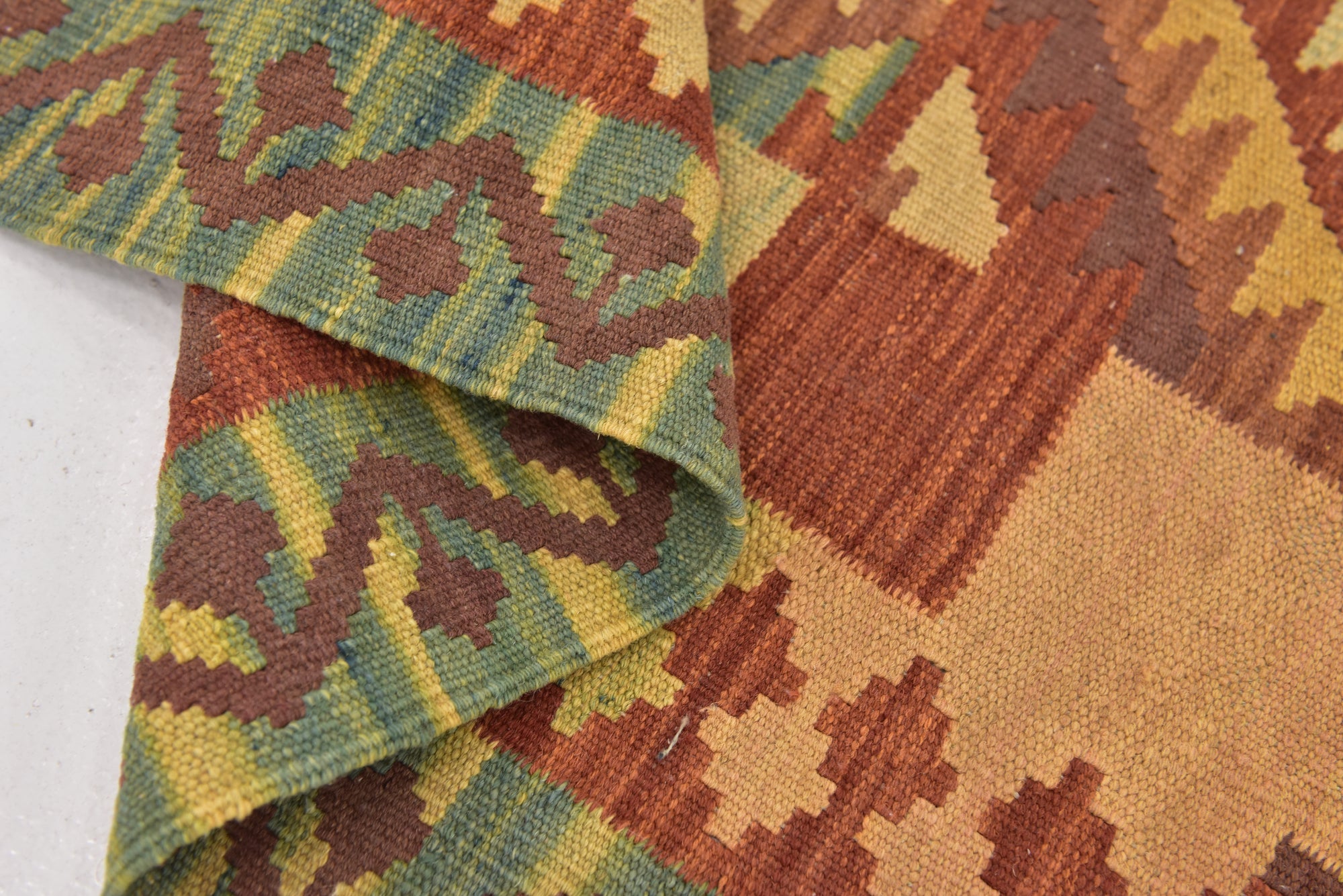 3' 2 x 5' 2 Hand Woven Kilim Waziri Wool Rug