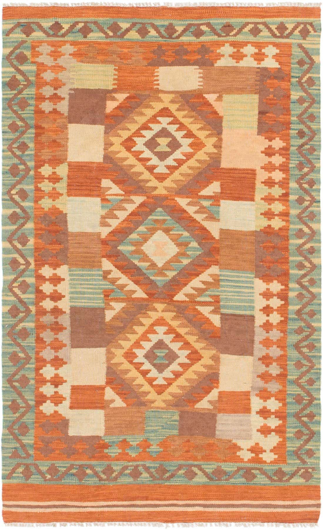 3' 2 x 5' 2 Hand Woven Kilim Waziri Wool Rug