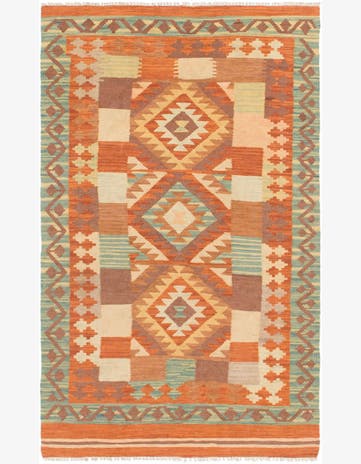 3' 2 x 5' 2 Hand Woven Kilim Waziri Wool Rug