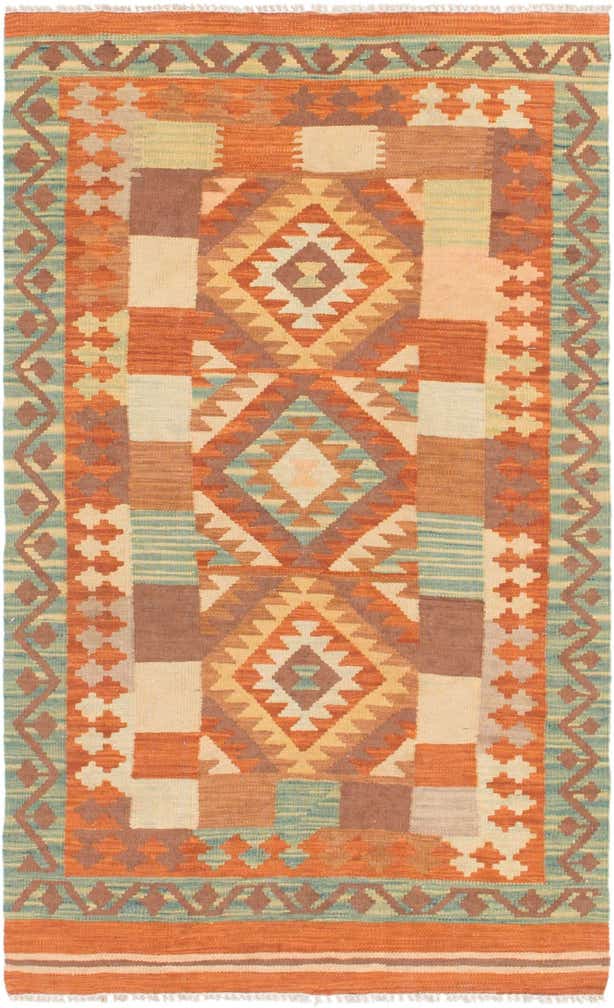 3' 2 x 5' 2 Hand Woven Kilim Waziri Wool Rug